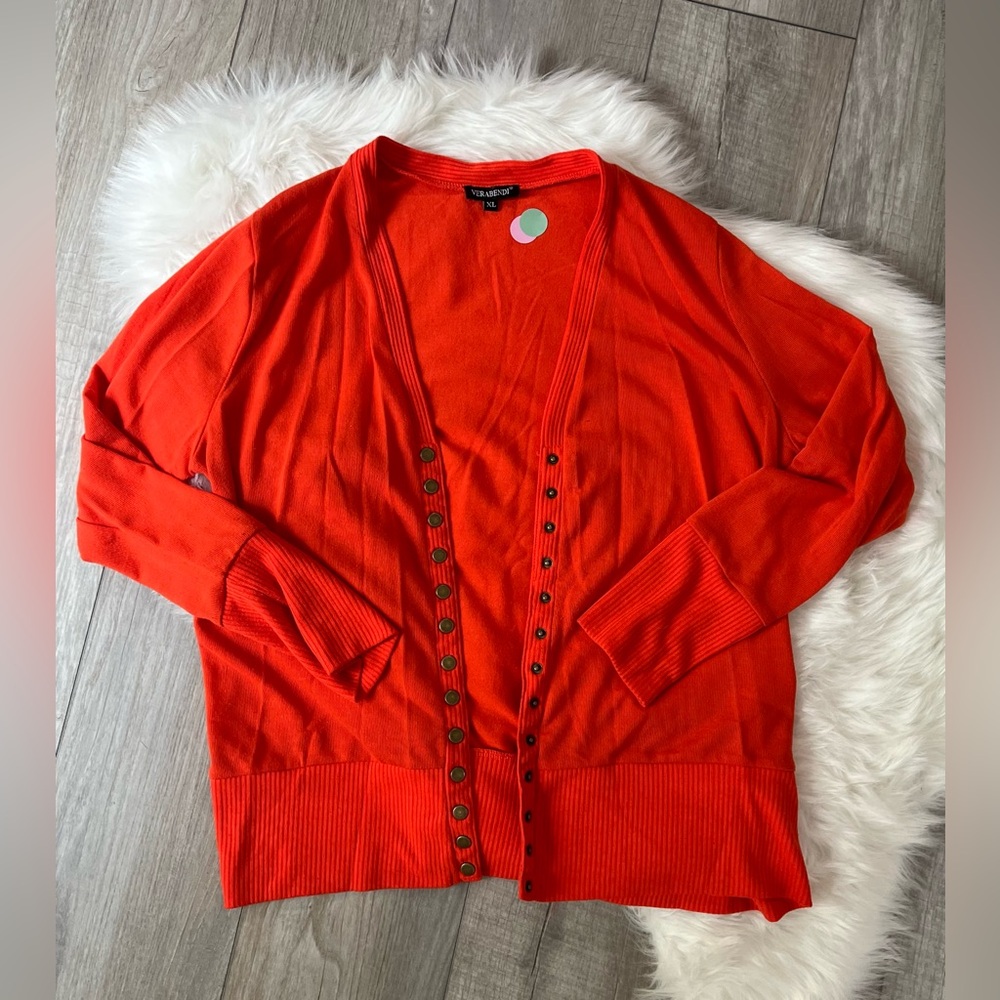 VERABENDI | Red Orange Snap Front Ultra Soft Lightweight Cardigan Sweater (XL)